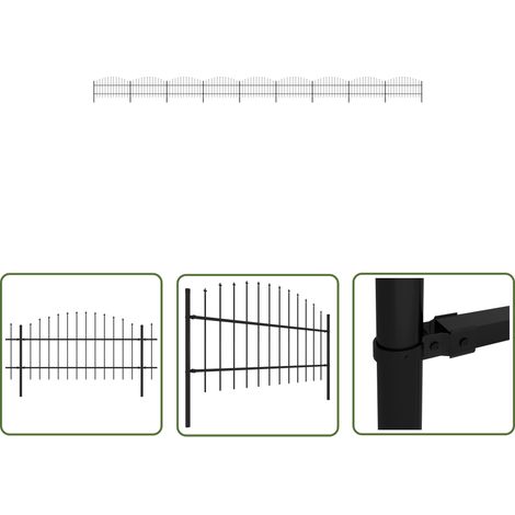 The Living Store Gartenzaun mit Speerspitzen Stahl (0,75 - 1) x 15,3 m Schwarz - Gartenzaun - Stahlezaunt - Metallzaun - Sicherheitszaun - Privacyzaun (1/5)