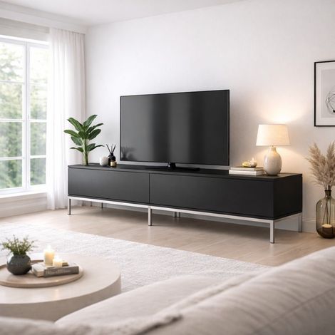 TV-Möbel Lord Schwarz Silber Melamin 180x47x30 cm