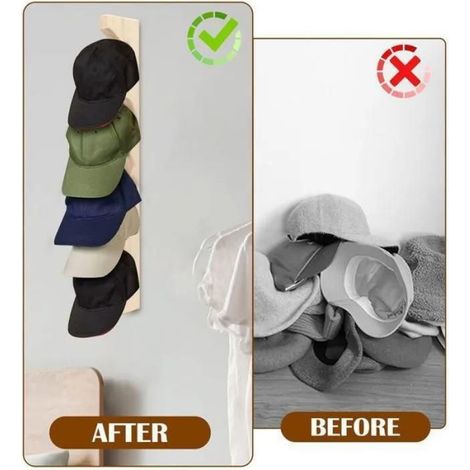 Porte-Chapeau Mural en Bois, Lot de 2, Support Casquettes de Baseball Vertical, Organisateur de Rangement pour Placard, Entrée, Salo (1/4)