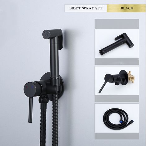 Robinet de bidet portable Ula en laiton noir avec douchette intégrée, eau chaude et froide, robinet de salle de bain, valve Shattaf, douche hygiénique