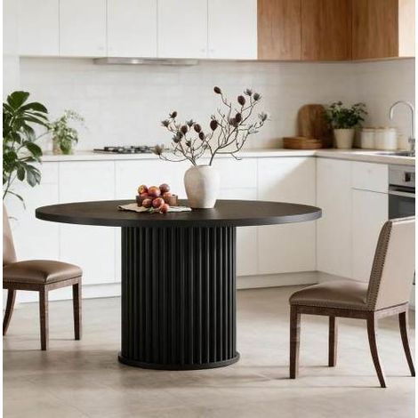 Table manger ronde 120 cm pour 6 personnes noire HAVRYA (1/5)