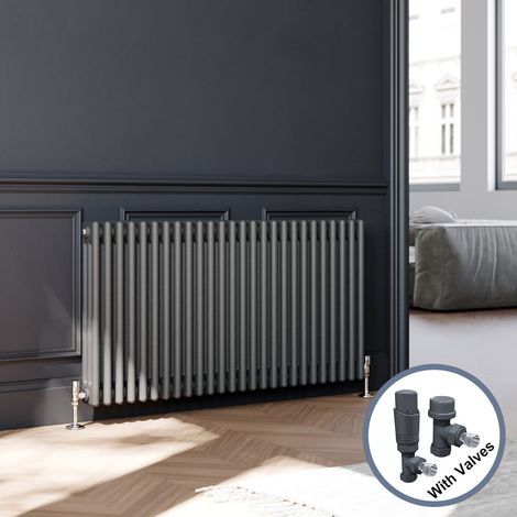 ELEGANT 600 x 1190 mm Anthracite Designer Traditional Column Radiator Designer Panel Heater Radiators 3 Column + Anthracite Thermostatic Radiator Valves (1/5)