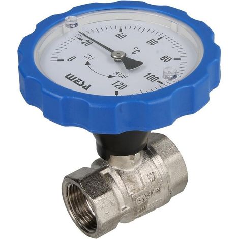 WESA-ISO-Therm robinet à bille bleu 3/4" FF poignée thermomètre