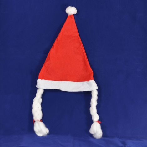 2 Pcs Santa Hat with Plaits & Ribbon Mrs Miss Santa Claus Xmas Fancy Dress Accessories (1/4)