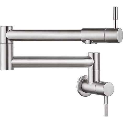Grifo de cocina plegable empotrado de acero inoxidable 304 - Grifo de fregadero de doble control con giro de 360°, antisalpicaduras, solo agua fría - Alovez (1/5)
