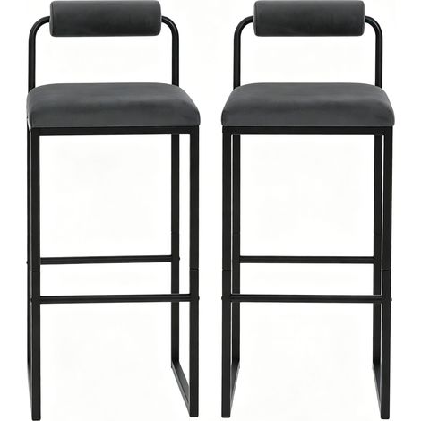 Tabourets de bar modernes en velours avec dossier, 2 pièces, structure en alliage de métal, hauteur d’assise 75 cm (1/5)