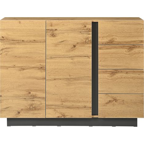 Buffet 4 tiroirs et 2 portes naturel et noir 120 x 35,5 x 90,5 cm (1/5)