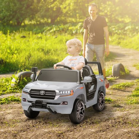 Toyota Land Cruiser Elektro-Kinderauto für Kinder ab 3 Jahren mit 12-V-Akku, Fernbedienung und MP3-Musik, Grau