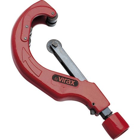 Virax – Coupe-tube plastique 50-110 mm – Écrou débrayable pour avance rapide – 3 rouleaux pour éviter écrasement – Épaisseur maxi 8 mm