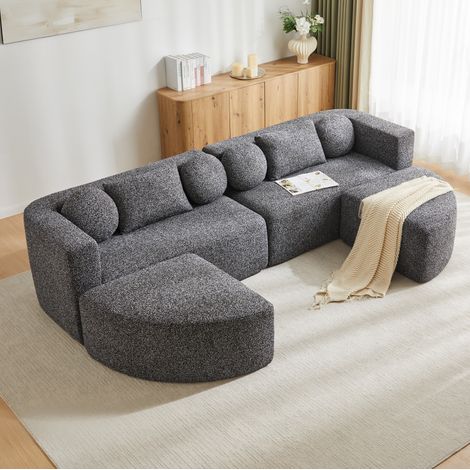 Sofá cama modular 292 x 165 x H68 cm, chenilla negra, sin montaje HAVRYA (1/5)