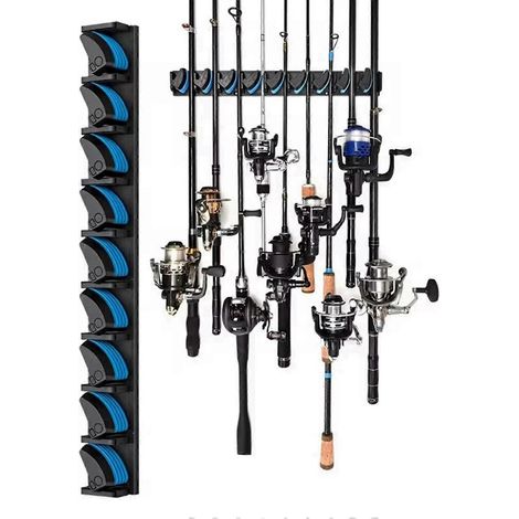 Deux supports muraux pour cannes à pêche, présentoirs antidérapants multi-emplacements pour cannes à pêche (1/4)