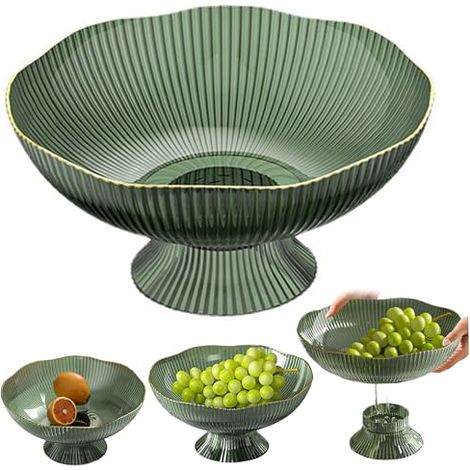 Fruttiera per bancone da cucina, cesto di frutta con piedistallo 10x10x5 con fori, ciotola decorativa leggera per centrotavola da cucina, verde, cestino (1/5)