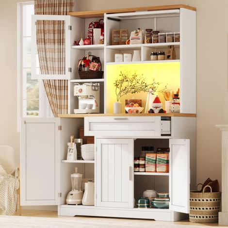 Mueble de cocina alto vitrina con LED, 104 x 40 x 180 cm, MDF, blanco HAVRYA (1/5)