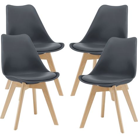 Set 4 sedie per sala da pranzo in ecopelle faggio grigio 030006763