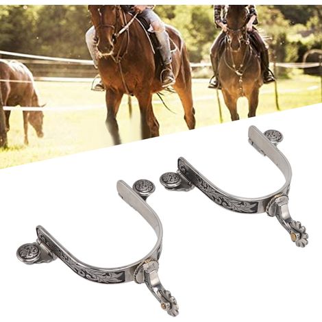 1 paire d'éperons de cowboy rétro en acier inoxydable à motif de feuilles, accessoires d'équitation et de jardinage. (1/5)