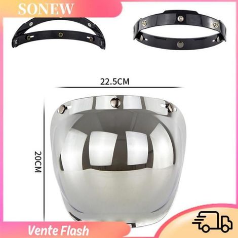 Visière Casque Ouvert - Lentille PC 20 x 22,5 cm - Compatible Casque à Trois Boutons-Pression - Pour Casque Rétro et Sport - 1 Pièce (1/5)