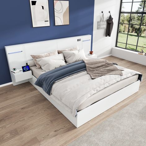 Cama 160x200 cm con USB, Bluetooth, reloj y LED, blanca HAVRYA (1/5)