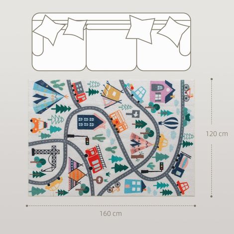 Tapis jeu route ville, fond blanc, moelleux polaire, lavable, tapis coloré enfant, antidérapant, doux, décoratif, 1 pièce (1/5)