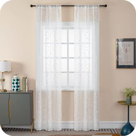Paire de rideaux filtrants en simili lin fantaisie rampants rideau pour porte fenêtre et intérieur 2 panneaux avec poche et passants cachés blanc 70 x 235 cm (1/5)