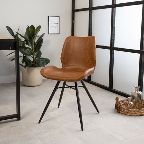 Beau Chaise de Salle à Manger Industrielle Cognac Similicuir - (1/5)