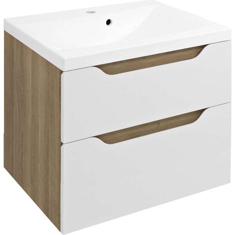 Sapho Wave - Waschtischunterschrank 60x65x48 cm, 2 Schubladen, weiß/Eiche Cuneo WA060-3025 (1/2)
