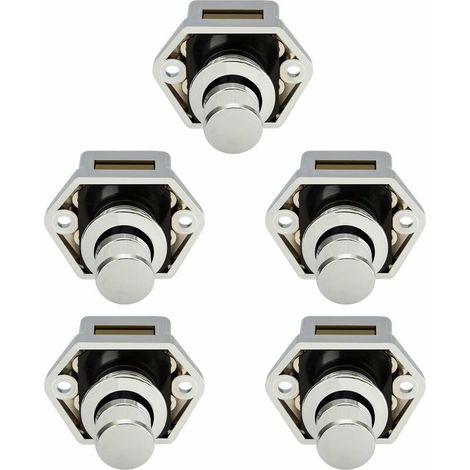 Serrure de meuble 5 PCS Mini Bouton Poussoir Tiroir Armoire Porte Verrouillage Caravane Camping-Car Bateau Chrome Bouton (1/5)