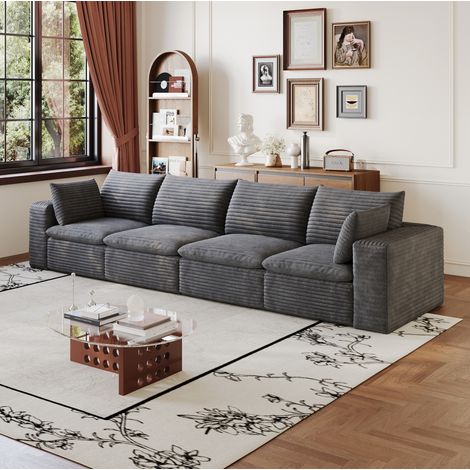 Divano modulare 340x100x70 cm grigio scuro in tessuto con imbottitura in schiuma e design senza montaggio (1/5)