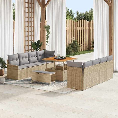 Garten-Sofa-Set mit Kissen Beige und Hellgrau 100 x 100 x 71 cm