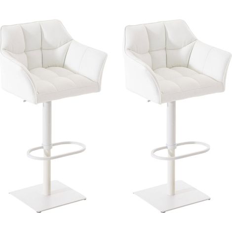 Set di 2 sgabelli da bar regolabili in similpelle bianca con seduta imbottita e avvolgente e base quadrata in metallo bianco 100006641