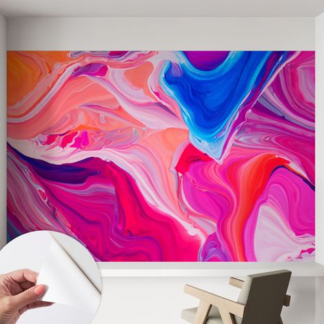 Papier peint autocollant décoratif à motifs pour salon chambre et bureau Tapete adhésif pour décoration Vagues fluides 152x104 cm (1/5)