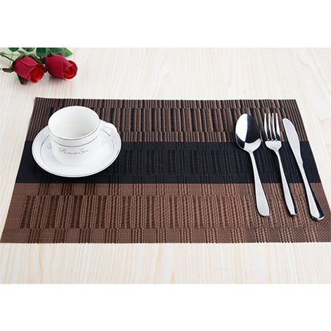 6er-Set Platzsets, 30 x 45 cm, rutschfest, abwaschbar, aus reißfestem, hitzebeständigem und fleckenabweisendem PVC. Geeignet für Küche und Esstisch. Farbe: Schwarz/Braun.