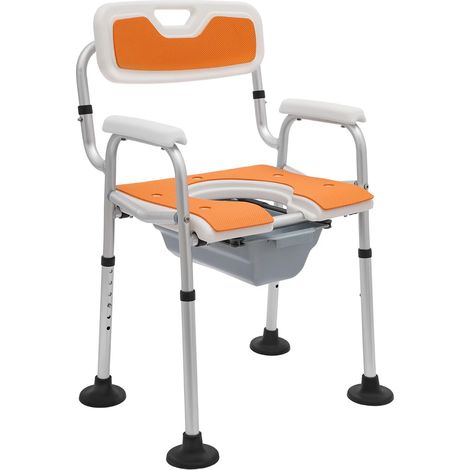 Sedia da doccia regolabile in altezza, arancione, portata 150 kg, con braccioli/schienale, Per casa, WC, bagno, soggiorno