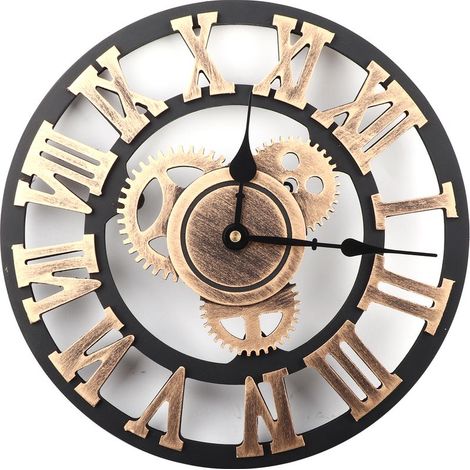 Horloge Murale - Bois - 30 cm - Style Romain Vintage 3D - Or - 1 Pièce (1/5)