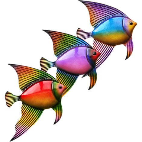 Lot De 3 Poissons En Fer À Suspendre Mur Décoration Murale En Métal (1/5)