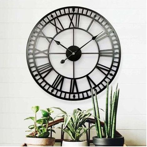 Horloge de jardin résistante aux intempéries, chiffres romains rétro, style vintage, en fer forgé, silencieuse, fonctionne sur piles, 40 cm. (1/4)