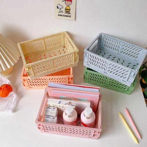 Lot de 4 mini boîtes de rangement pliables pour bureau, idéales pour la chambre, le bureau, la maison et la cuisine. Matière plastique. Organisateur de bureau. (1/5)