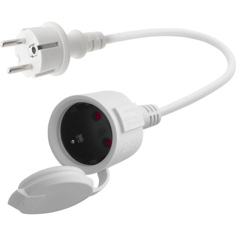 Rallonge électrique d'extérieur Court, Câble d'extension Blanc, 3x1,5 mm² 16A 250V IP44, pour la Maison (Blanc- Régulier, 0.3) (1/5)