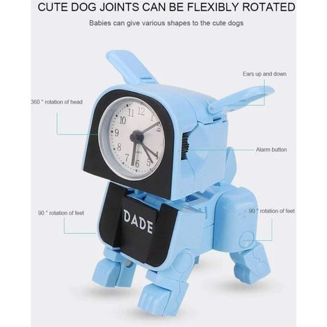 Mignon garçon enfants réveil dessin animé Robot jouet chien bureau horloge drôle réversible(bleu) (1/2)