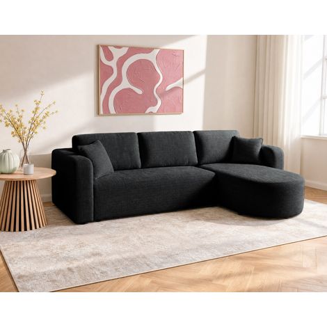 Bestmobilier – Canapé d'angle convertible 4 places – Réversible avec coffre de rangement – Velours texturé gris anthracite – Design contemporain (1/5)