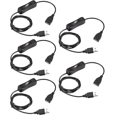 5Pièces Câble d'extension de commutateur USB(1 m) USB avec interrupteur on/off, interrupteur usb pour Enregistreur de Conduite, Lampe de Bureau LED, Bandes LED, Ventilateur USB(Noir) (1/5)