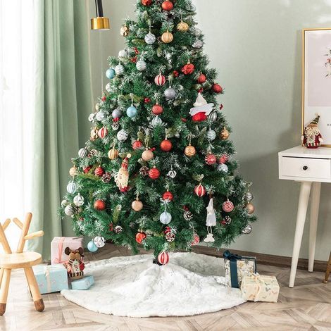 Falda para árbol de Navidad, alfombra de piel sintética con bordado de copo de nieve dorado, decoración para árbol de Navidad, lentejuelas plateadas, 78 cm. (1/5)