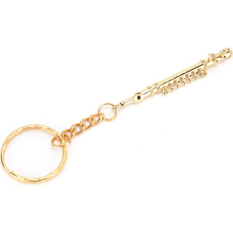 Porte-clés flûte en laiton doré, anneau cadeau décoration instrument de musique ornement (1/5)