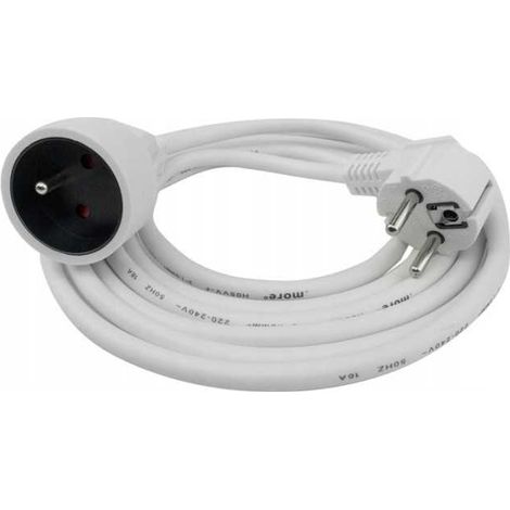 Verlängerungskabel mit 1 Steckdose, 3 m, mit/ohne 3x1,5mm2-Stecker, weiß (1/2)