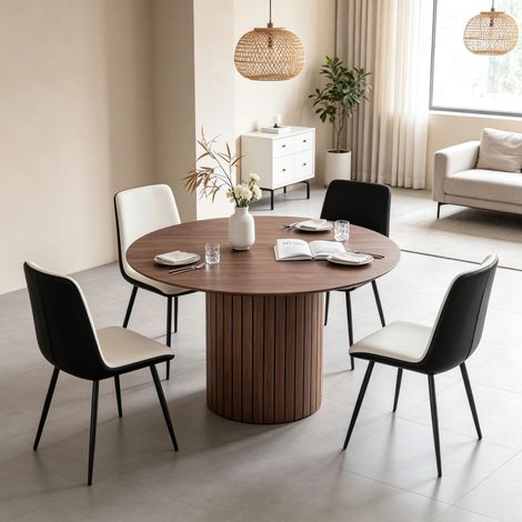 Table ronde fonctionnelle style minimaliste, table à manger design sobre pour cuisine et salle à manger, plateau solide pour vos repas (1/5)