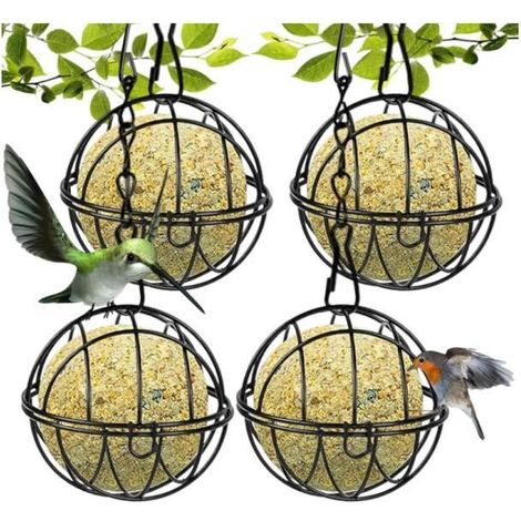 4Pcs Mangeoire Oiseaux, Mangeoire à Oiseaux Suspendue à Boule, Métal Boule de Graisse Oiseau Mangeoire, Bird Feeder Métal Porte (1/4)