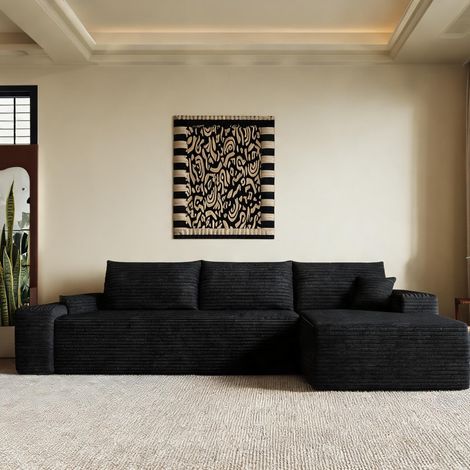 Sofa modulaire d'angle L avec chaiselongue en tissu noir 270 cm (1/5)