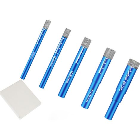 Jeu de 5 forets diamantés à sec bleus, haute dureté, queue ronde universelle, scie cloche pour carrelage (1/5)