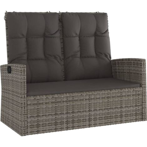 Banc de jardin meuble de patio d'extérieur terrasse inclinable et coussins gris 118 x 62 x 95 cm résine tressée (1/5)