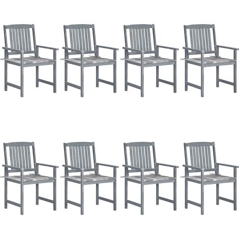 Lot de 8 Chaises de jardin avec coussins - Chaises d'extérieur pour terrasse/jardin Bois d'acacia solide Gris BV584502 - BonneVie (1/5)