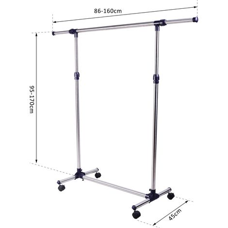 Perchero, tendedero con ruedas, barra para colgar ropa regulable en altura y extensible, tendedero independiente para recibidor, acero inoxidable, 86 x 45 x 95 cm